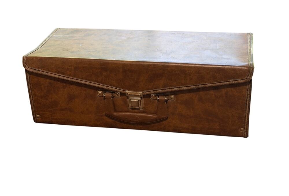 Vintage Brown Faux Leather Mid Century Storage Case